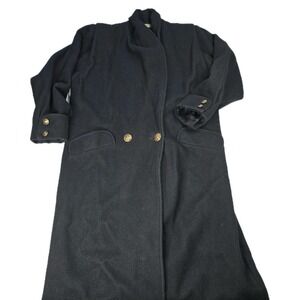DONNYBROOK Black Wool Blend Long Coat Double Breasted Gold Buttons Women Size 10